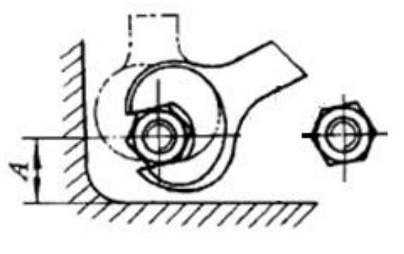 （综合题）图所示为用扳手拧紧螺栓，试问此结构的装配工艺性如何？如何改进？